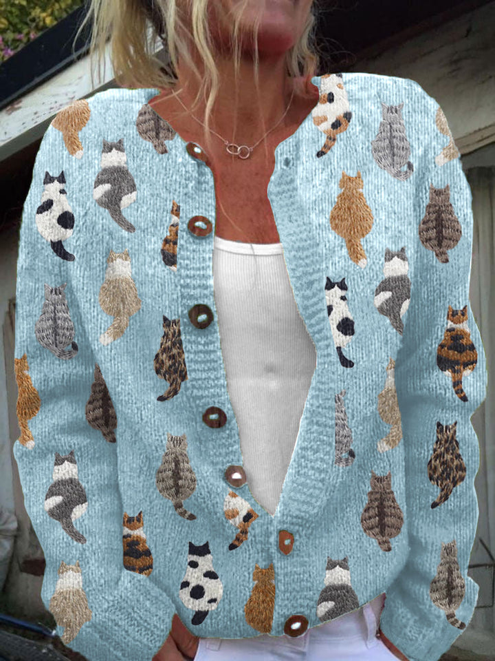 Charlotte | Cozy Cat Print Knit Cardigan