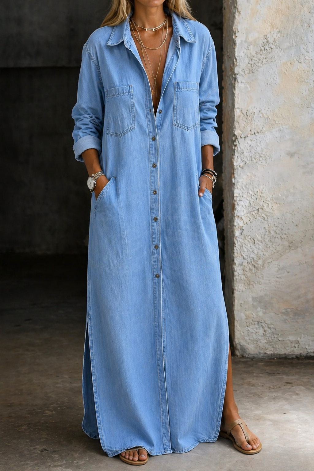 Delana | Denim Button Down Dress