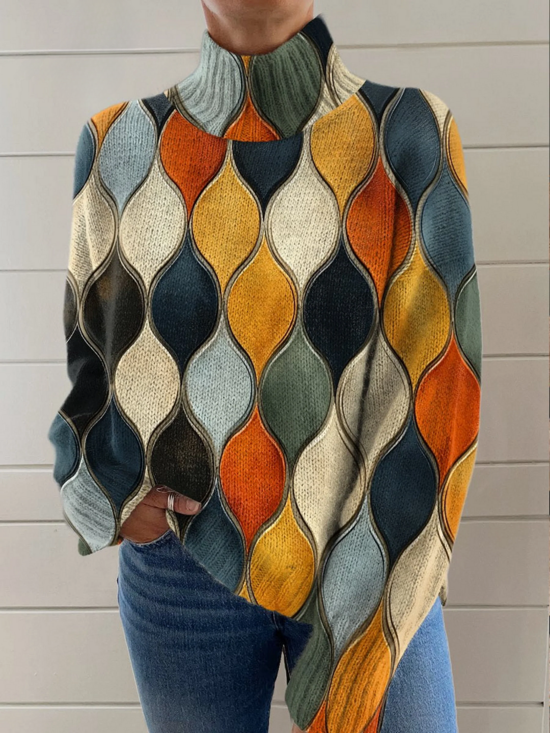 Ella | Abstract Pattern Turtleneck Sweater