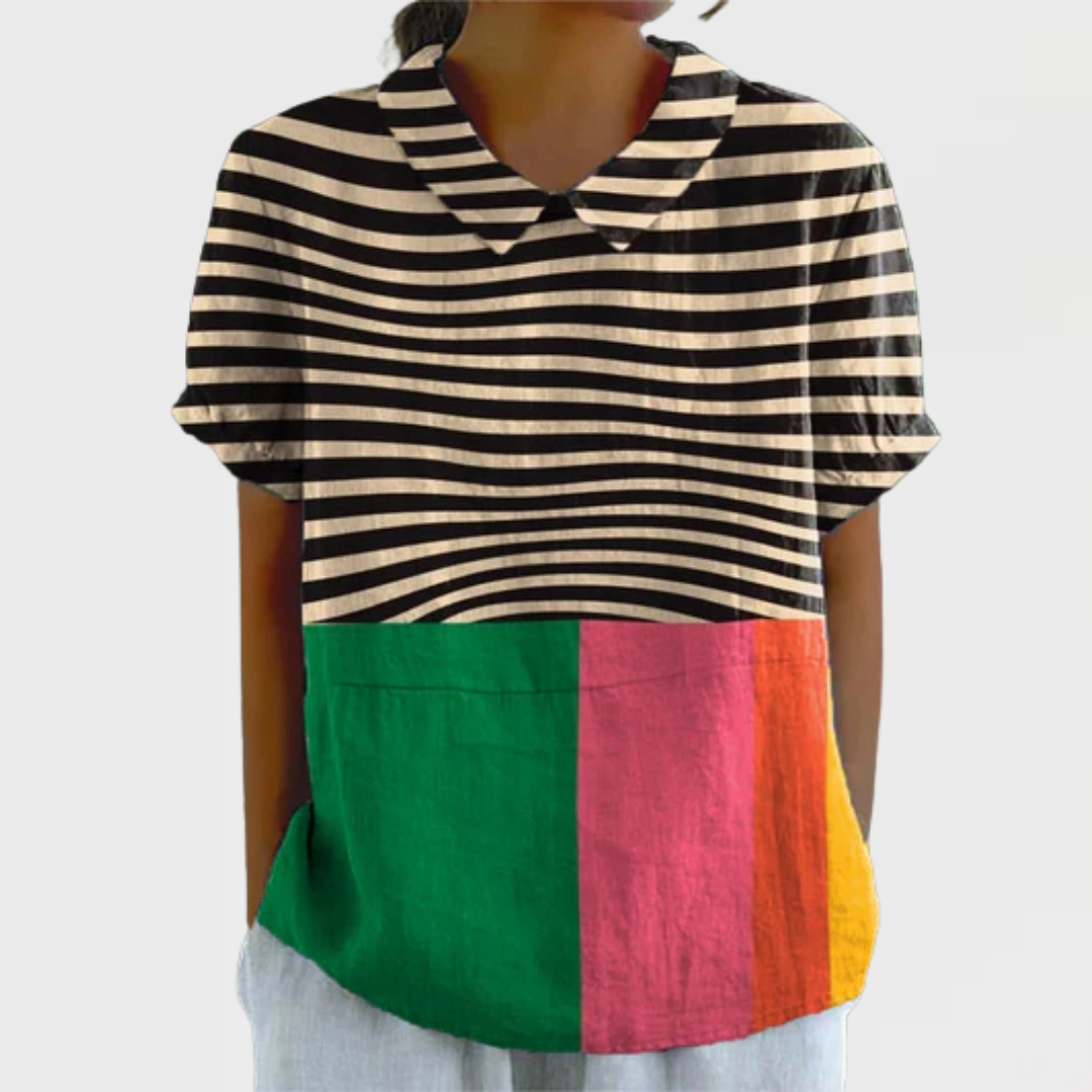 Eva | Bold Stripes and Color Block Shirt