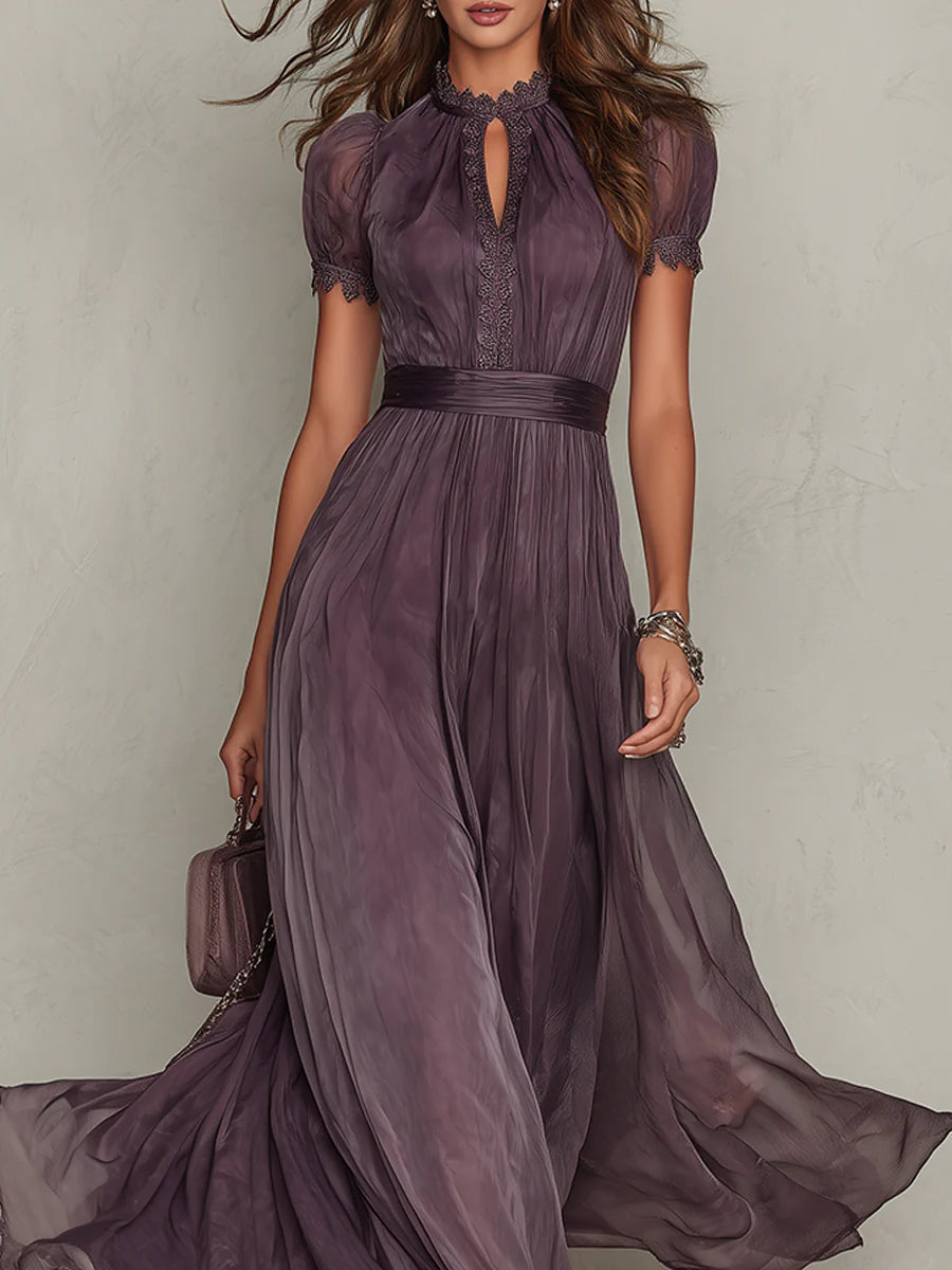 Julie | Chiffon Lace Trim Maxi Dress