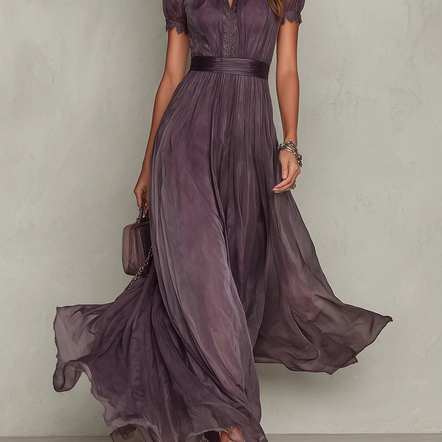 Julie | Chiffon Lace Trim Maxi Dress