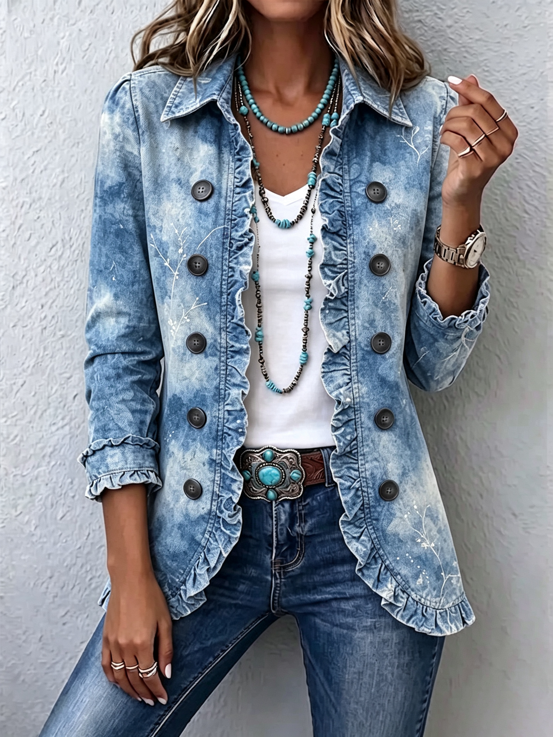 Jemison | Boho Botanical Print Ruffle-Detail Jacket