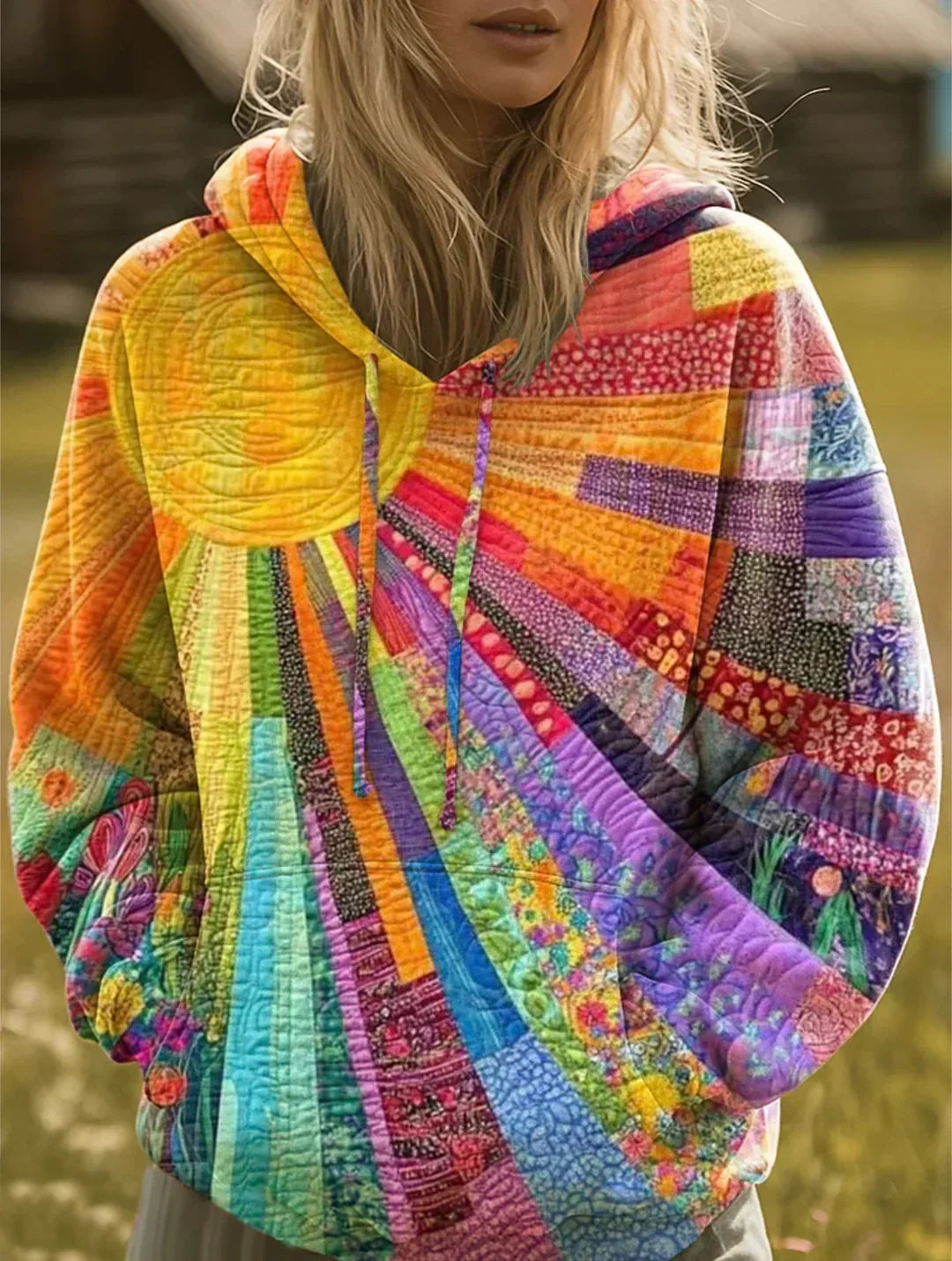 Dawnella™ | Bohemian Multicolor Patchwork Hoodie